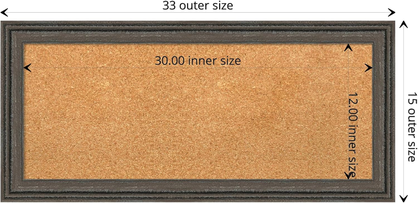 Amanti Art Natural Cork Board for Wall, 15x33 Vision Board with Brown Wood Frame, Medium Corkboard Office Decor for Home Organization, Rustic Farmhouse Corkboard Pinboard to display items for home