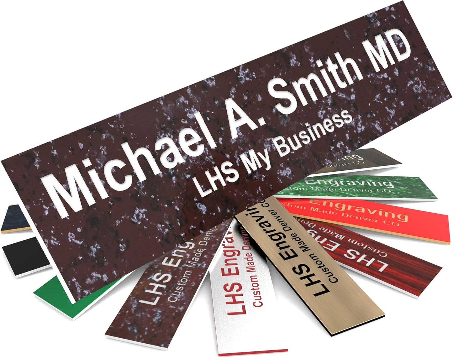 Engraved Name Plates for Door Sign Personalized Cranberry Marble Pattern Plastic Plaque with White Letters - Made in USA 2x10 S5