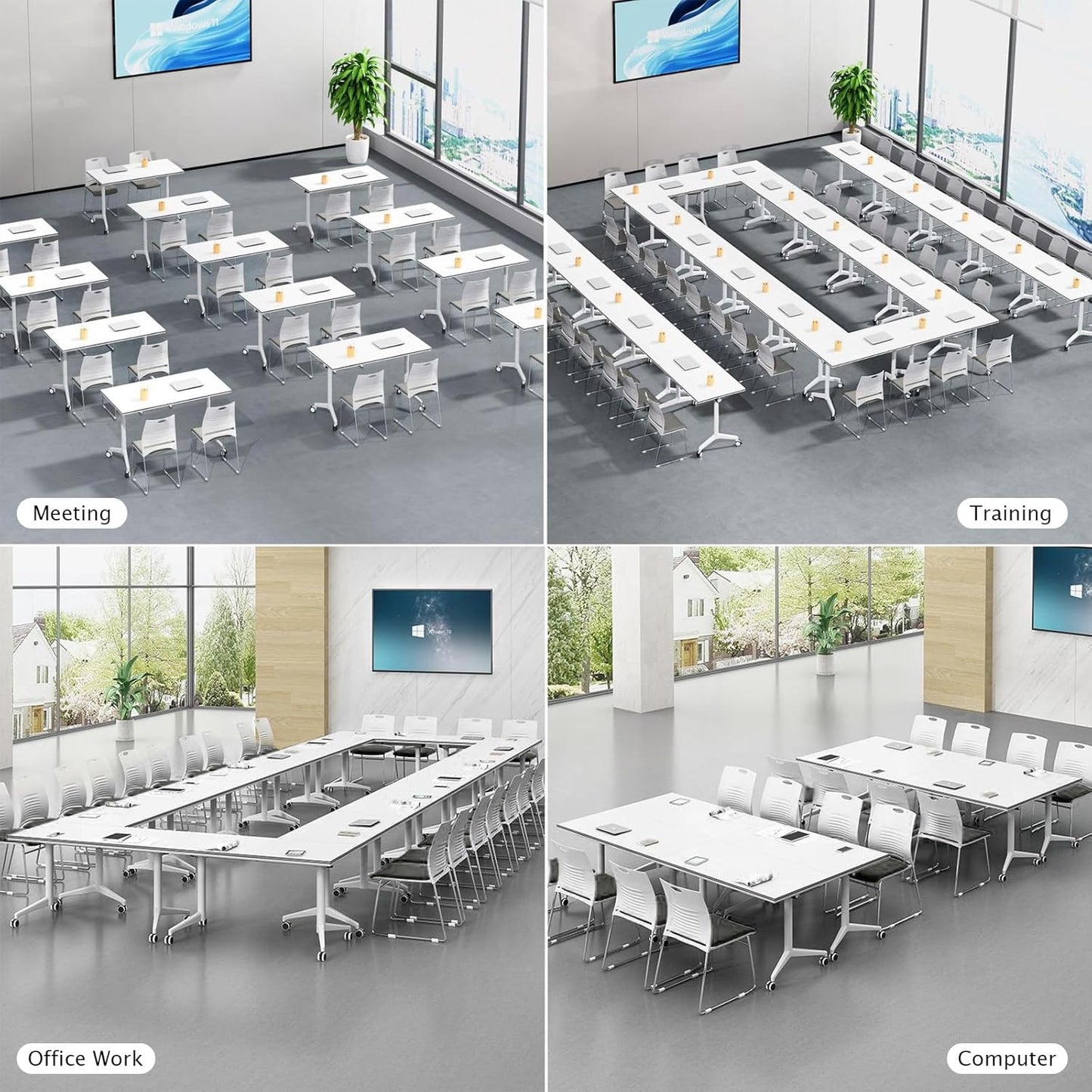 Conference Table Folding Conference Table, Modern Conference Room Table White Meeting Table Flip Top Large Mobile Training Tables, Mobile Training Seminar Tables for Office Classroom (6pack 47.2in)