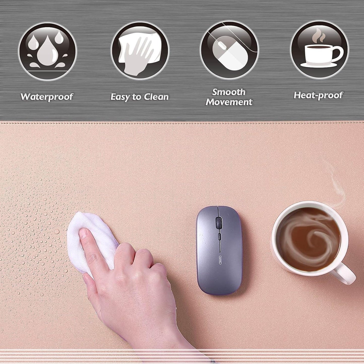 K KNODEL Desk Mat, Blotter, Dual-Sided Office Desk Pad, Waterproof Desk Mat for Desktop, Desk Blotters, PVC Leather Pad Protector (Pink, 23.6" x 13.8")