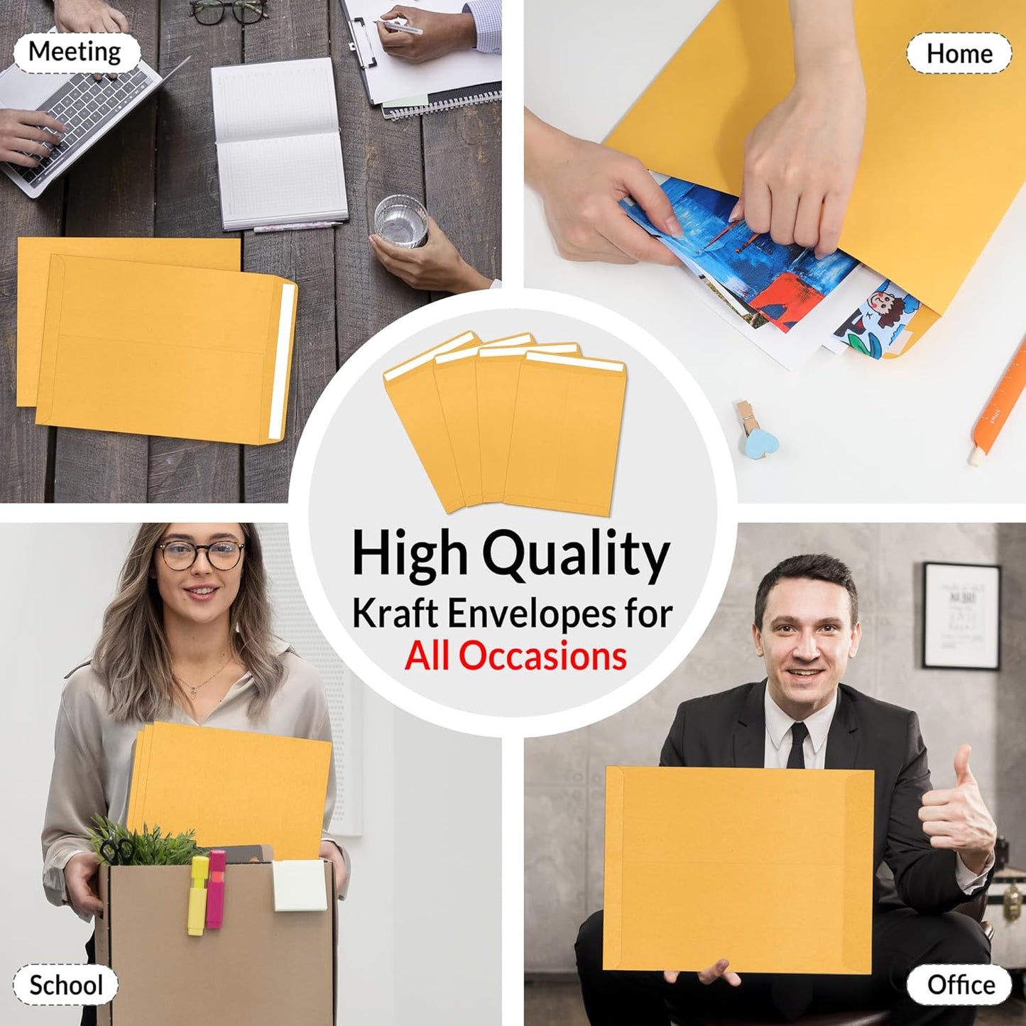 SUNEE 6x9 Envelopes Self-Seal Catalog Mailing Envelopes -100 Count, Ultra Strong Quick-Seal, 6x9 inch Brown Kraft Manila Envelopes Security Envelopes