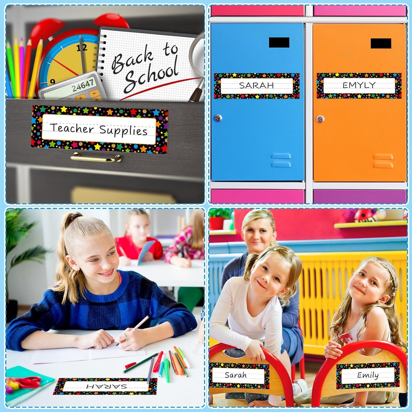 FaCraft 36Pcs Desk Name Plates for Classroom School - Waterproof Confetti Student Desk Name Tags for Classroom Nameplates Stickers Labels for Kindergarten Elementary Back to School Teacher Supplies