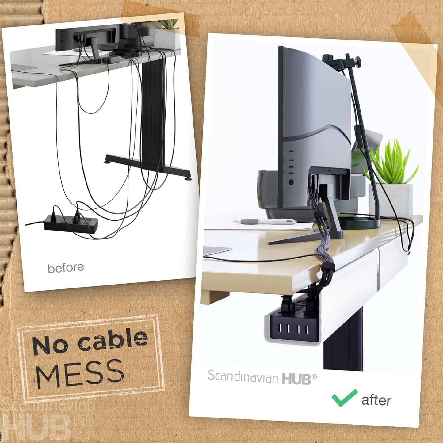 No-Screw Under Desk Cable Management Tray - Self-Adhesive Installation, Cord Management, Cable Tray, Under Desk Wire Organizer - White Set of 2