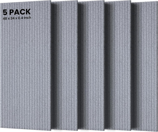 5 Pack Acoustic Panels, 48 x 24x 0.4 Inch Sound Proof Panels for Walls, Premium Wall Sound Absorbing Panels, Decorative Sound Dampening Panels for Media Room, Office and Studio,Silver Gray