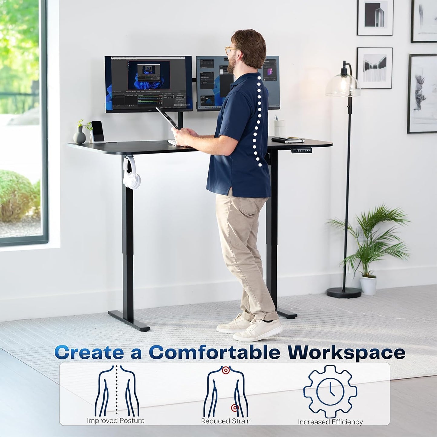 VIVO Electric 63 x 32 in Standing Desk, Memory Height Adjustment, 1B Series, Black Carbon Fiber Top Black Frame, DESK-KIT-1B1R