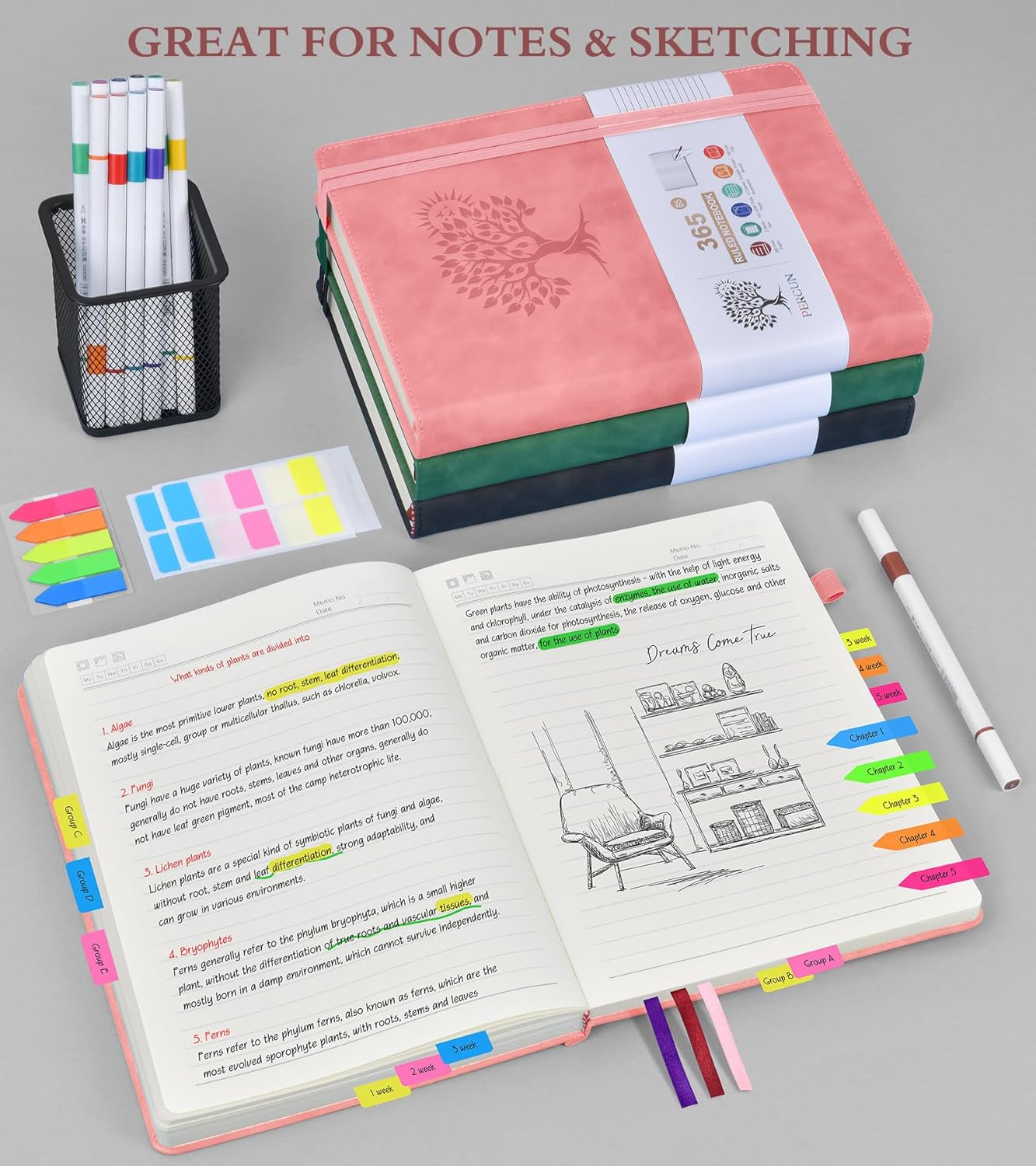 B5 Lined Journal Notebook - 365 Page Large Leather Journals for Writing Women Men，Hardcover Notebook with 100Gsm Thick Pages，Daily Diary for Travel, Work，School，College Ruled (7.6" x 10.3")