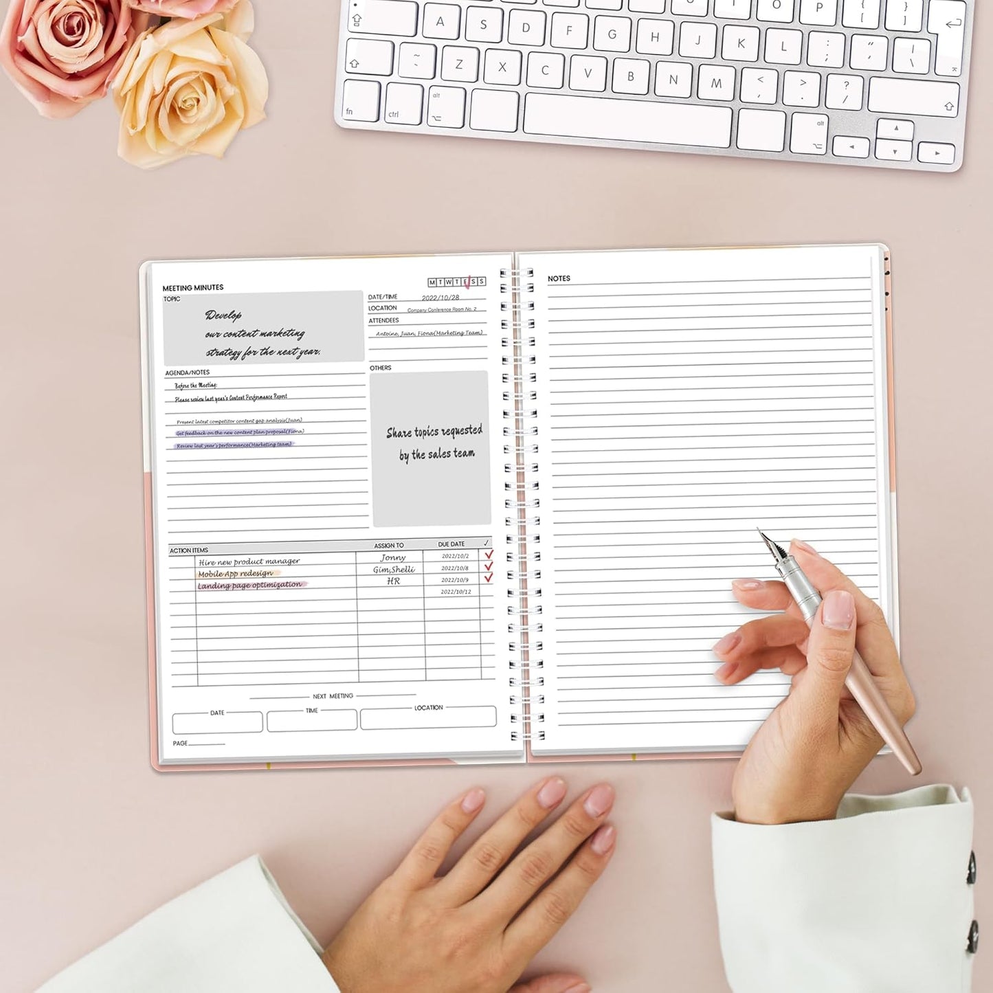 SUNEE Half Meeting Half Note - 7.5"x10" Professional Notebooks for Work - 160 Pages, B5 Size Project Planner, Spiral Meeting Agenda/Minutes Organizer for Women Men, Note Taking, Office & Business