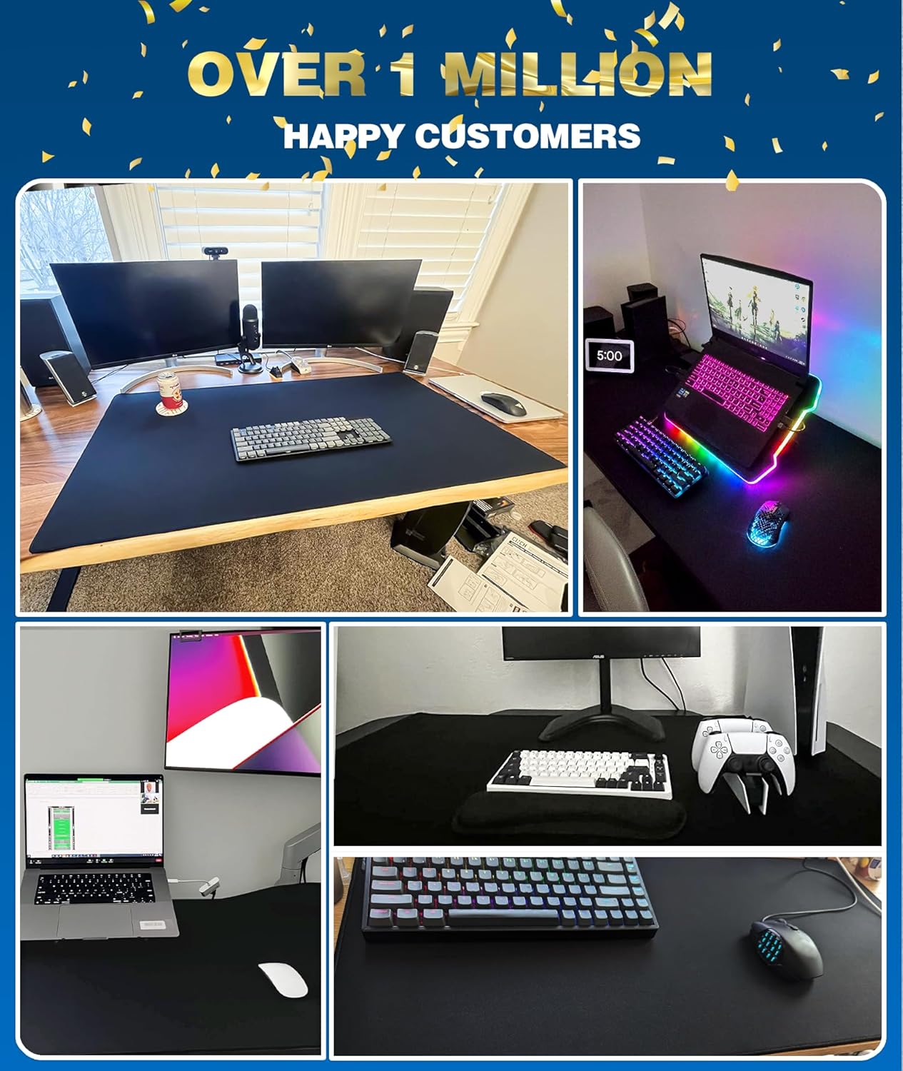 KTRIO Large Gaming Mouse Pad with Stitched Edges, Oversized Mousepad with Superior Micro-Weave Cloth, Non-Slip Base, Water Resist Keyboard Pad, Desk Pad for Gamer, Office & Home, 47.3 x 23.6 in, Black