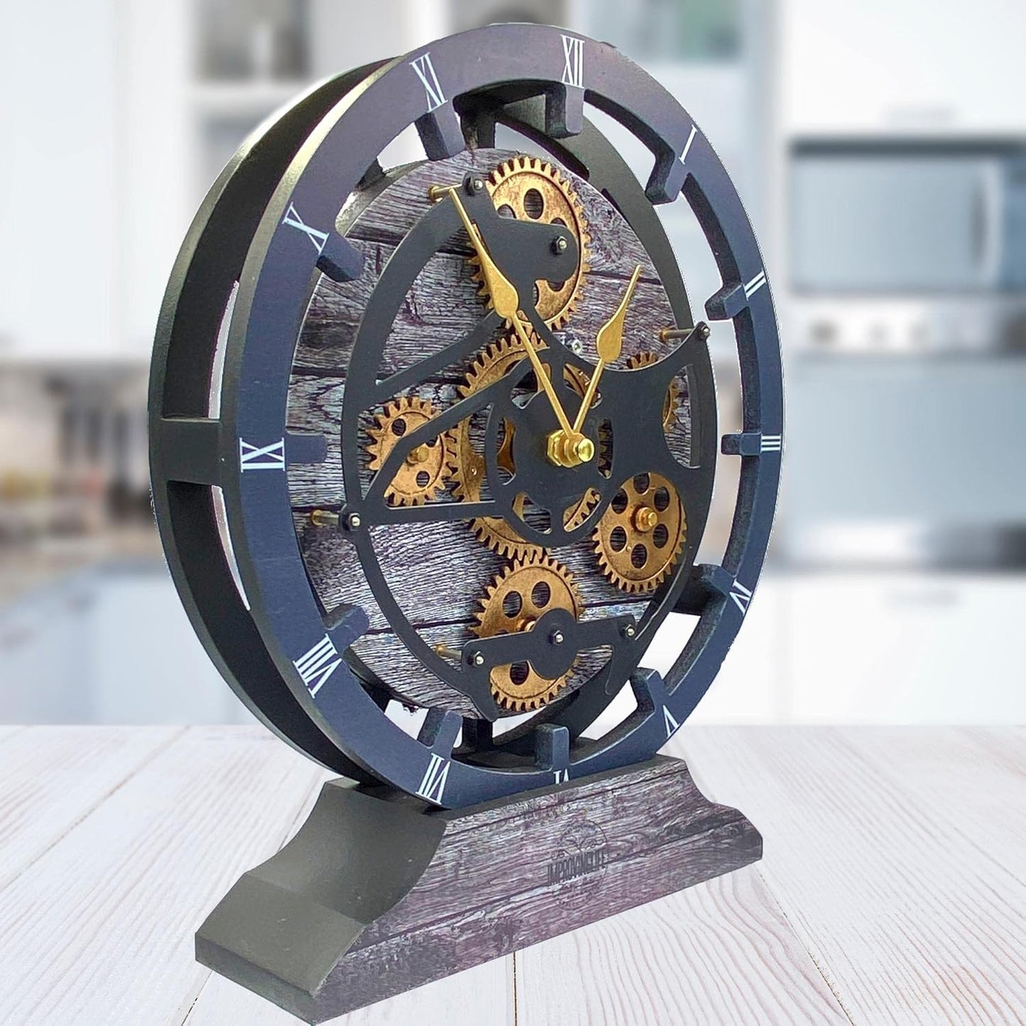 The Gears Clock Desk Clock 10 inches with Real Moving Gears Convertible into Wall Clock (Carbon Grey)
