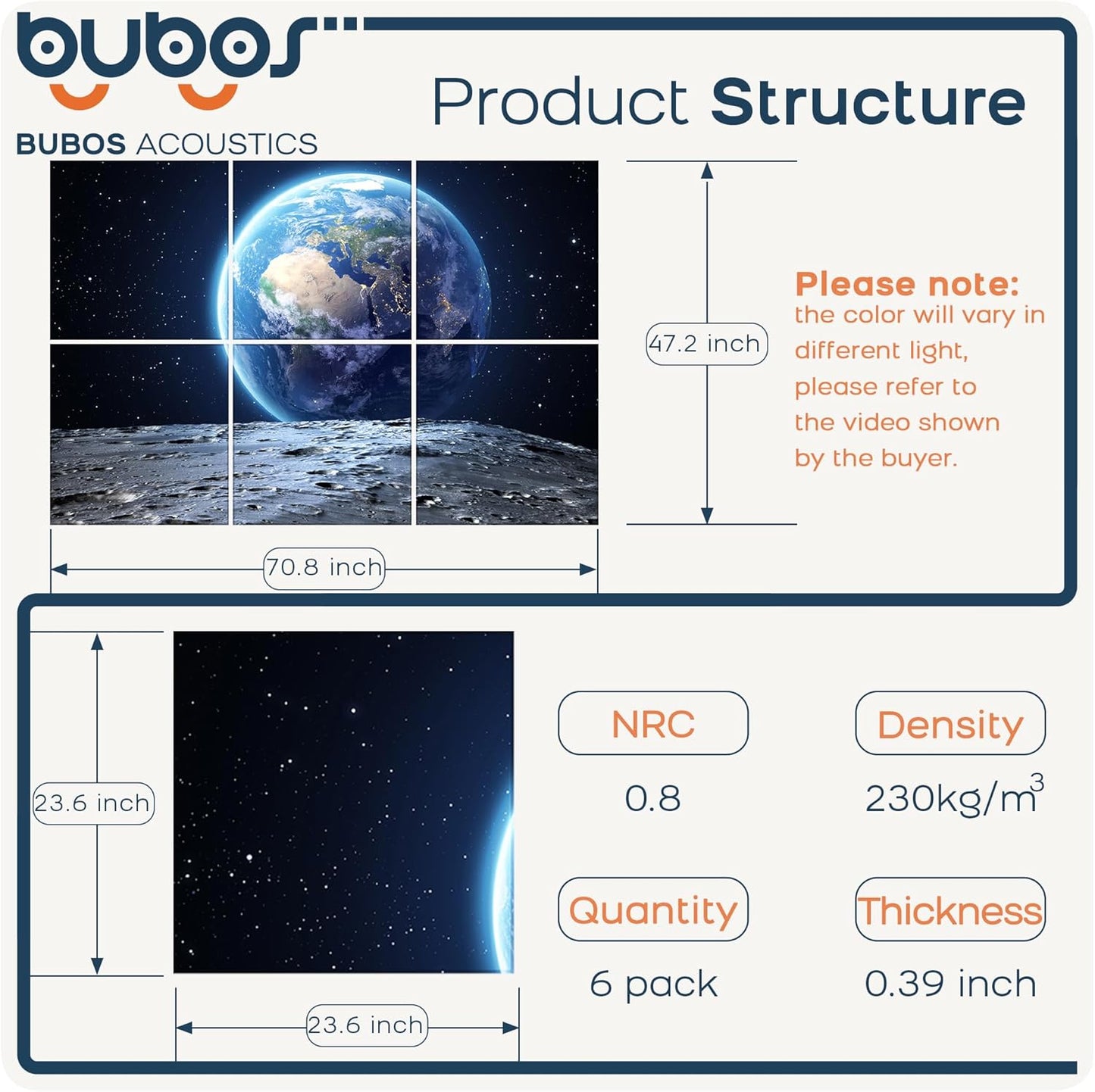 BUBOS 6 Pack Art Acoustic Panels Soundproof Wall Panel,70.8X47.2 Inches Large Sound Absorbing Panel,Self-adhesive Decorative Acoustical Wall Panels, Acoustic Treatment for Home Office（Earth）