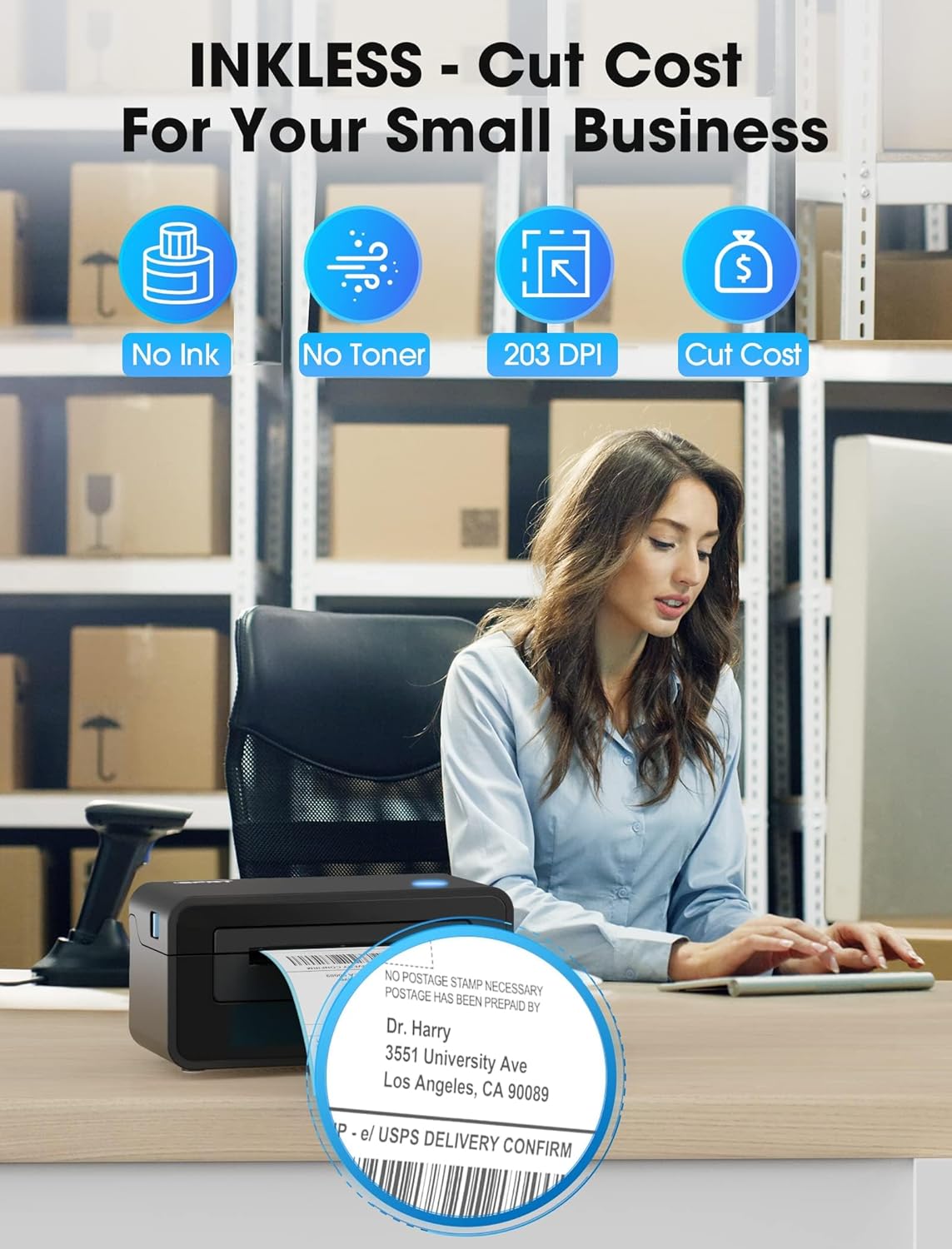 iDPRT Bluetooth Thermal Shipping Label Printer for Phone, 4x6, Supports Windows/Mac/iOS/Android, Ideal for Small Business and Shipping Packages