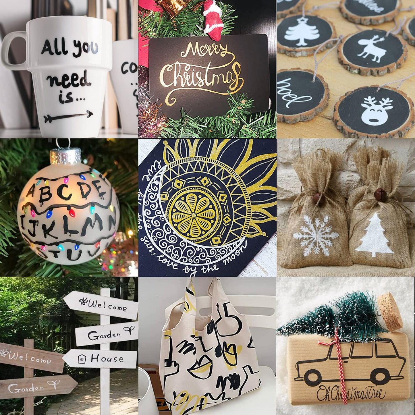 Oil Based Paint Pens,12 Pack Permanent Quick-Dry Paint Markers for Rock, Metal, Glass, Fabric, Wood, Plastic, Ceramic, Stone - Waterproof Art Supplies for DIY Crafts (Black,White,Gold,Sliver)