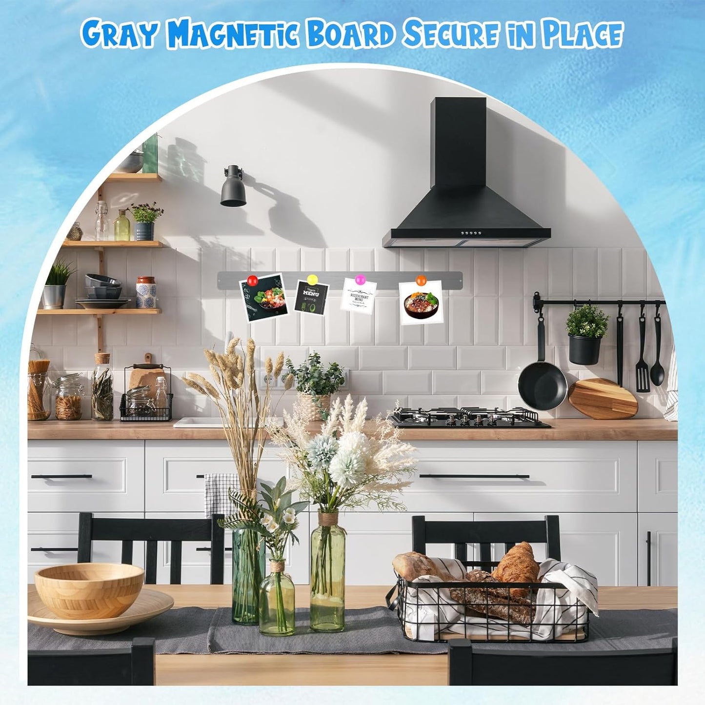 6 Pieces 36 Inch Frameless Magnetic Stainless Iron Board Strips Bulletin Bar Magnetic Wall Board Memo Strip Set with 48 Pieces Colorful Magnets for School Office Home