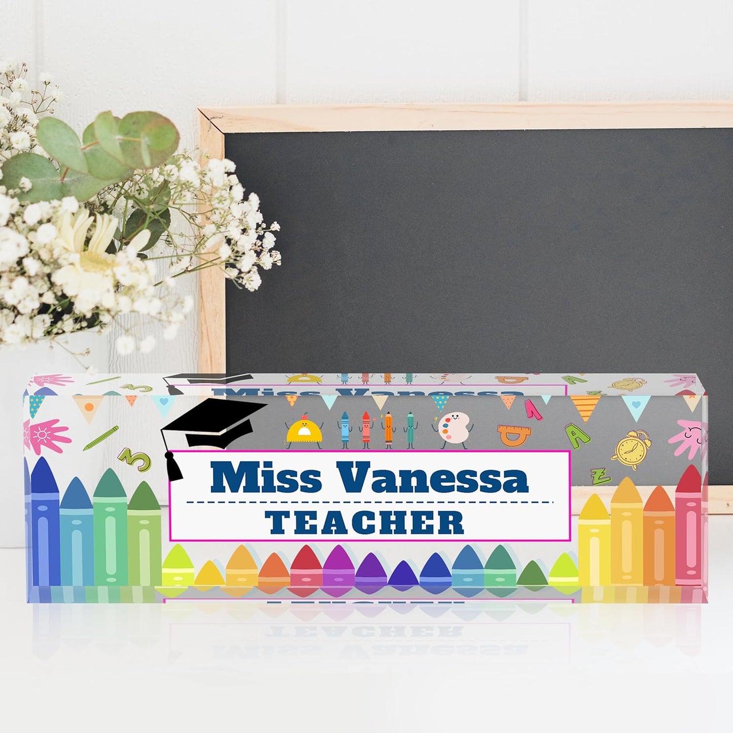 Teacher Name Plates for Desk, Acrylic Name Plate Personalized, Gifts for Teacher Boss Employee Appreciation Office Desk Decor (Kindergarten 1)