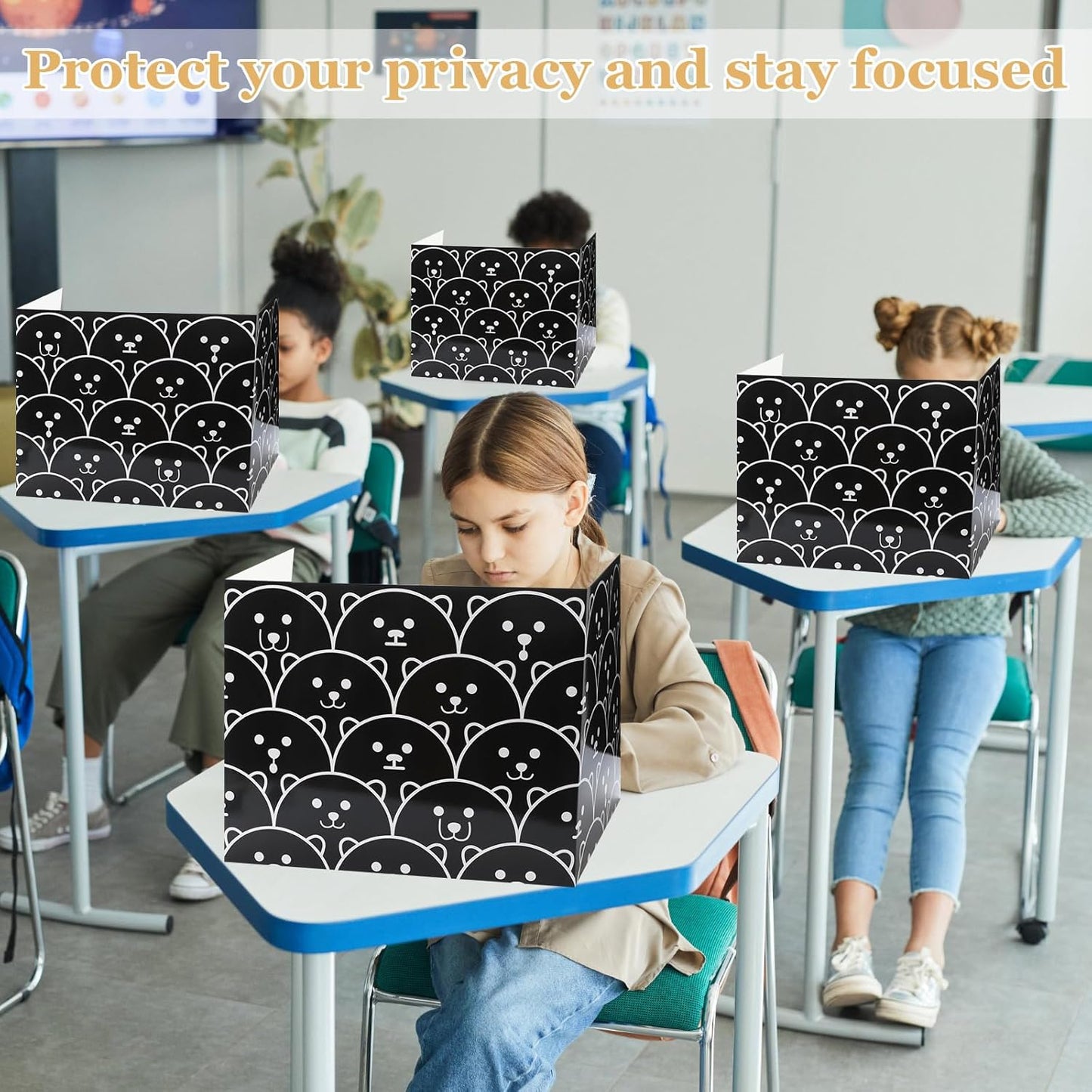 Crtiin 24 Pcs Privacy Boards Desk Privacy Folders Standard Privacy Board School Privacy Cardboard Board Desk Dividers for Student Desks Reduces Distractions Keep Eyes from Wandering (Black)