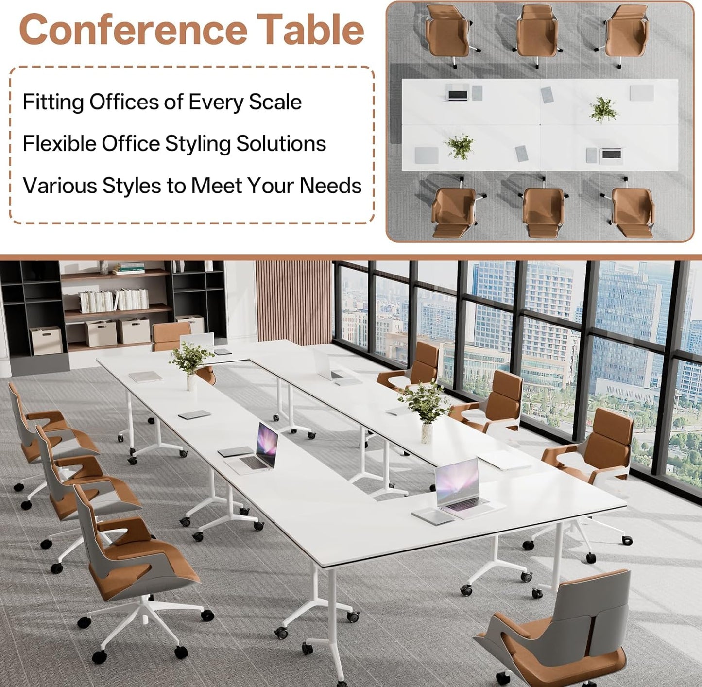 Conference Table, Folding Conference Tables for 2-20 People, Modern Conference Room Table with Wheels, Super Sturdy Large Rectangle Mobile Meeting Seminar Tables for Office (4PCS 47.2in)