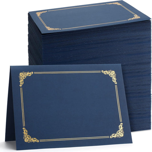 Fainne 120 Packs Certificate Holders Bulk, Diploma Covers Gold Foil Border, Document Covers for Letter Size 8.5x11 Award Certificates, Cardstock, Document Papers, Paper Card Stock(Navy Blue)