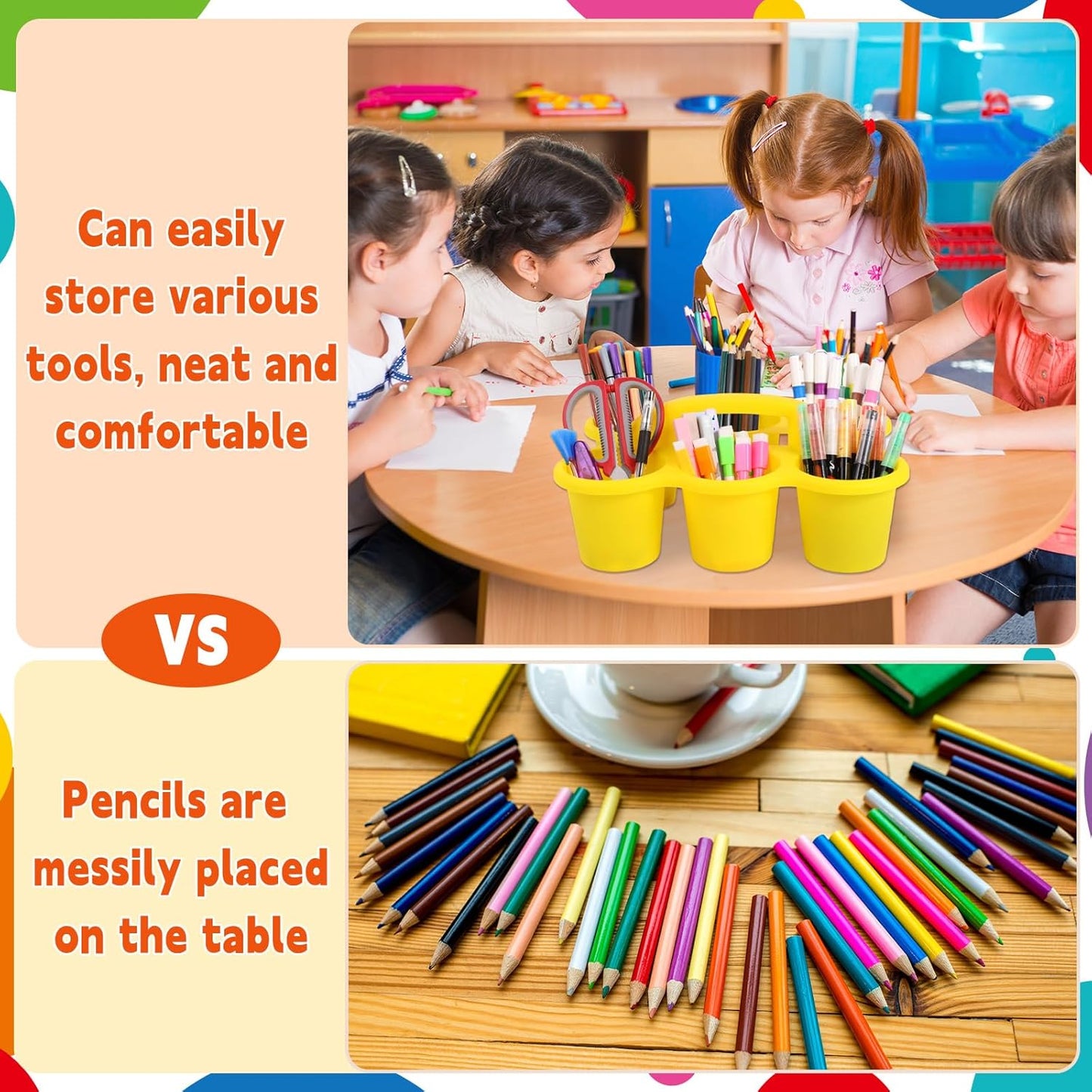 6 Pack Classroom Caddy Organizer with Handle Colorful Plastic Table Caddy Drink Cup Caddies Holder 12×9×3.5 Inches Storage School Supplies 6 Compartments for Table Crayon Pencil Cup Marker Craft