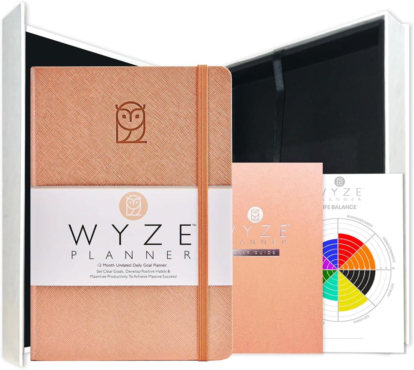 Undated Daily Planner – 1-Year B5 Productivity Organizer with Two-Page Weekly Spread, Goal Setting, Habit Tracker, Weekly & Monthly Pages – Hardcover Time Management Notebook (Rose Gold)