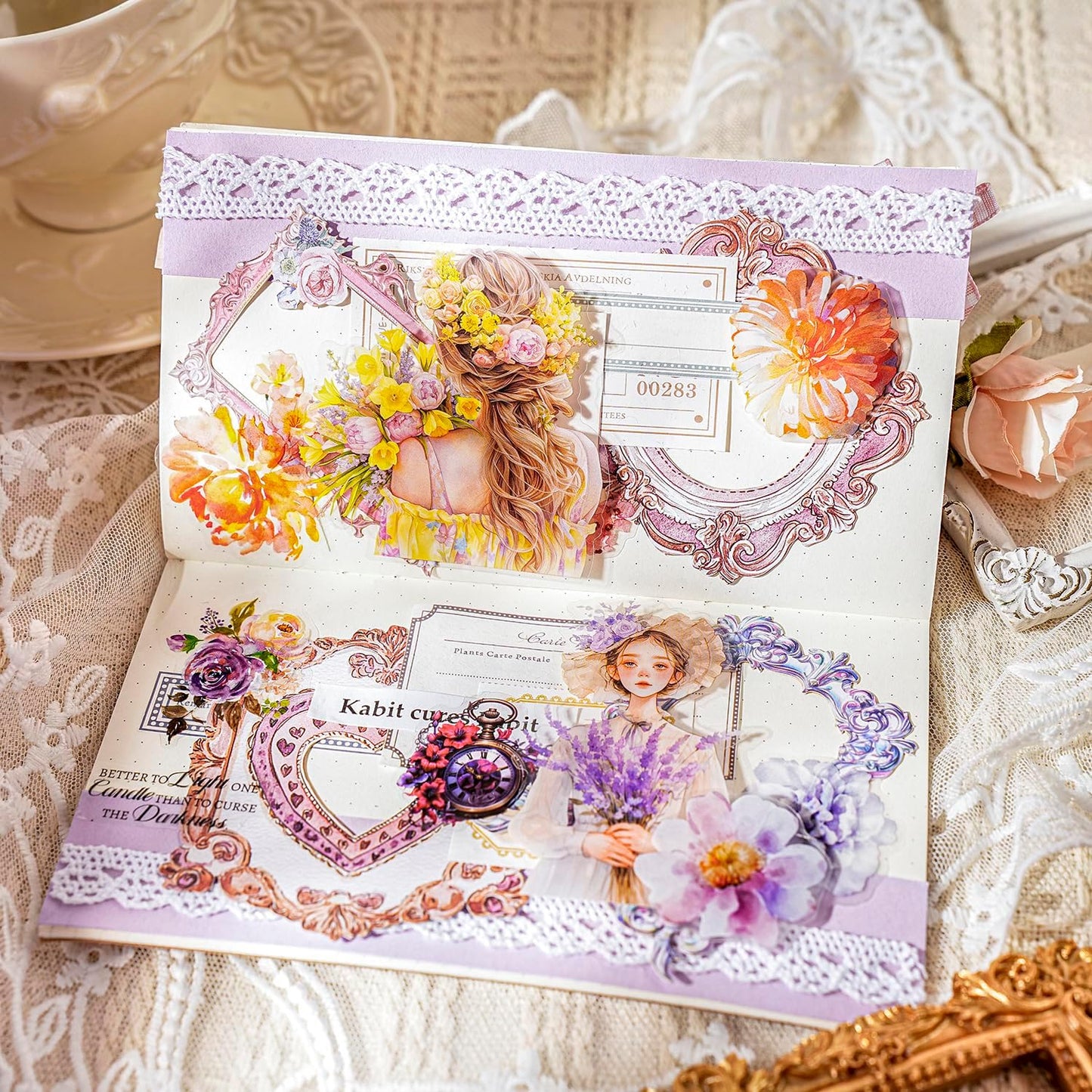 Baroque Frame Sticker Set, 60PCS Vintage Cardstock Borders for Scrapbooking, Journaling, DIY Crafts, and Planners