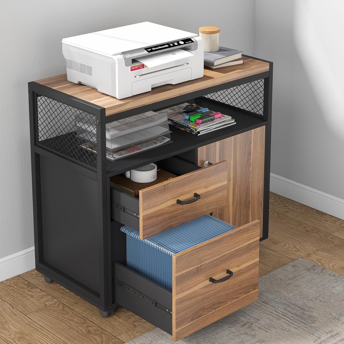 Tribesigns 55" Executive Desk with Reversible File Cabinet, Large L-Shaped Office Desk with Drawers, Business Furniture Workstation for Home Office (Dark Walnut, 55-inch)