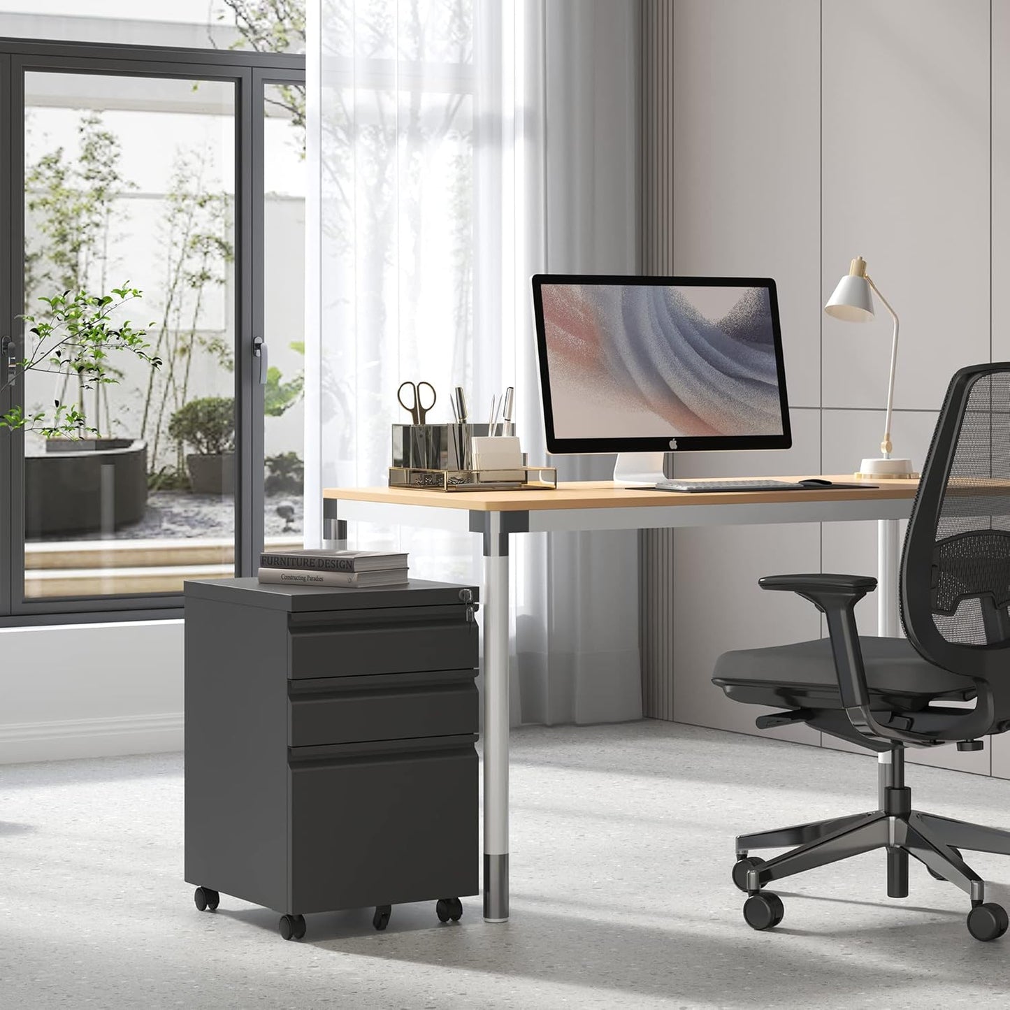 3 Drawer Mobile File Cabinet, Metal Under Desk Filing Cabinet with Lock and Wheels, Home Office Rolling File Cabinet for Legal/Letter Hanging File Folders, Fully Assembled (Black)