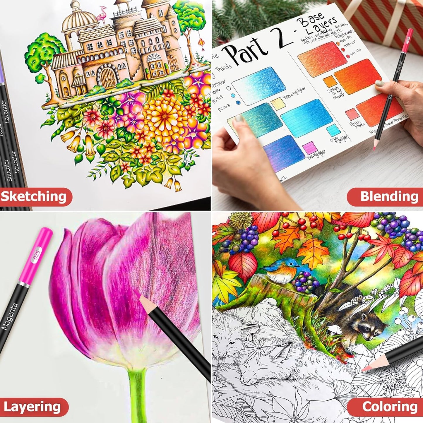 Soucolor 72-Color Colored Pencils for Adult Coloring Books, Back to School Supplies, Soft Core, Artist Drawing Sketching Pencils Set, Art Supplies Kit Gifts for Kids Teens Beginners Blending Shading