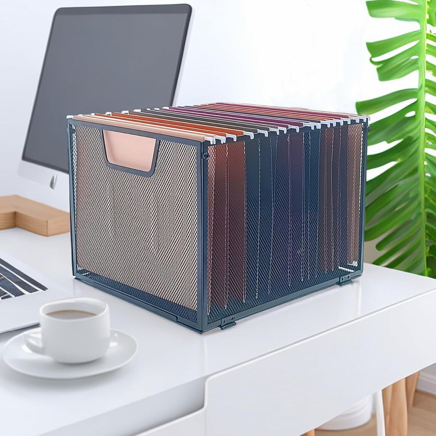 Metal Mesh File Baskets,Hanging File Folder Organizer,Office File Box,Letter Size,Black (2)