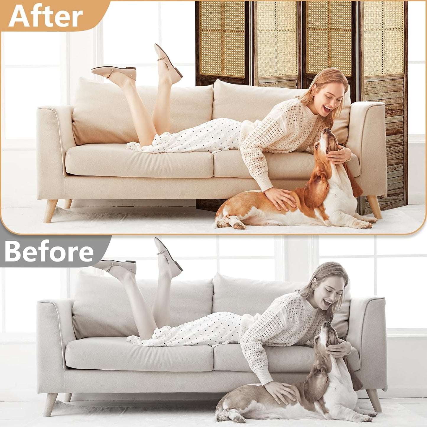 4 Panel Rattan Room Divider Panel, 5.6Ft Partitions and Dividers, Louvered Partition Divider, Room Dividers Screen, Solid Wood Frame, Folding Screen, Bedroom, Family Room, Dark Brown