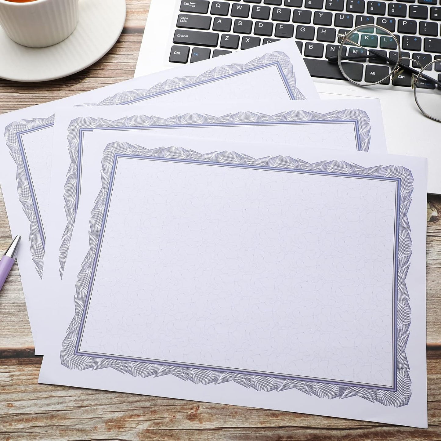 Panelee 300 Sheets Award Certificate Paper with Blue Border, Letter Size, 8.5 x 11 Inches, Biodegradable Coated Paper for Laser & Inkjet Printers