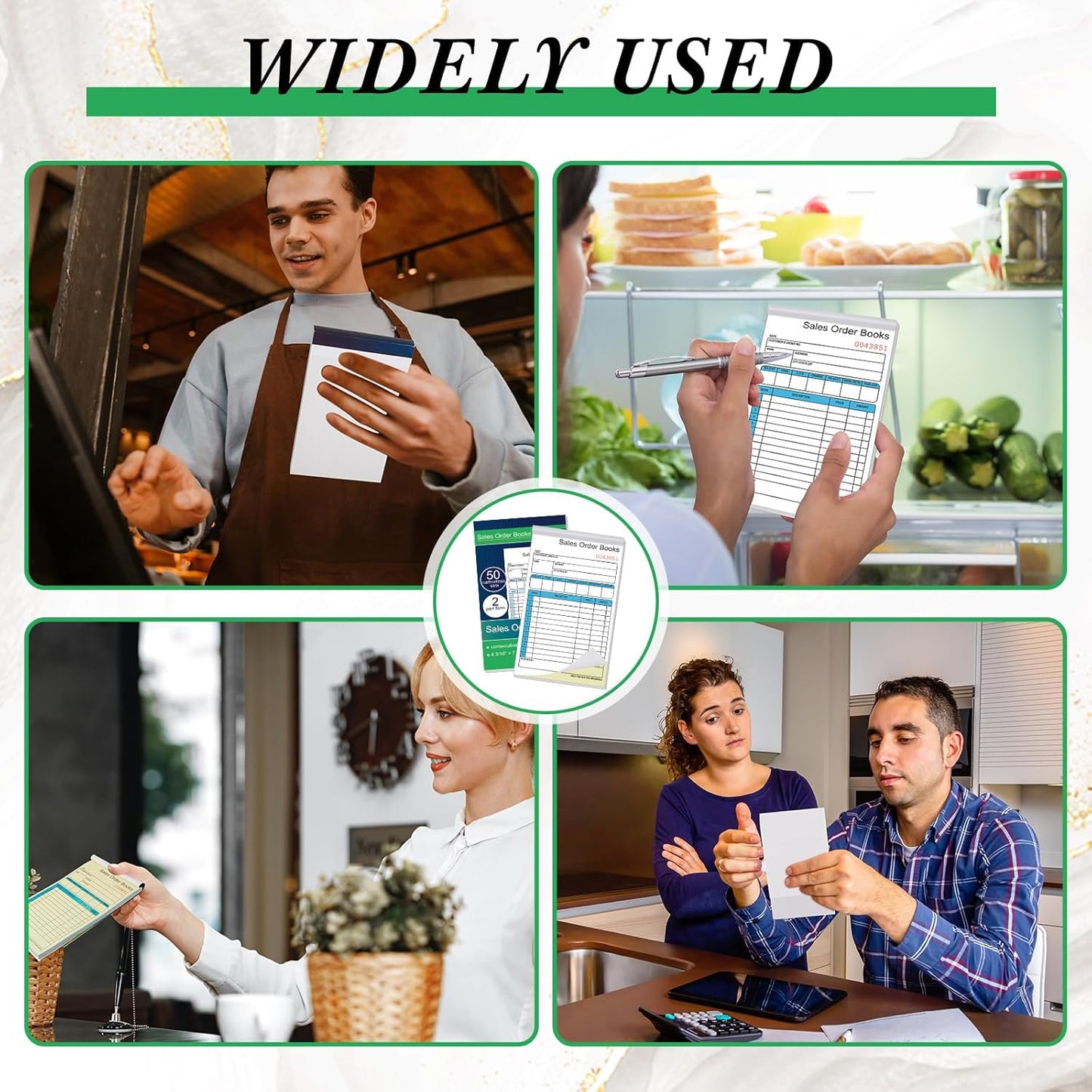 Seajan 12 Pcs Sales Order Books, 4.2 x 7.2 Inch 2 Part Purchase Order Book with Carbonless Copies Receipt Book for Small Business Receipt Log Book 50 Sets Per Book