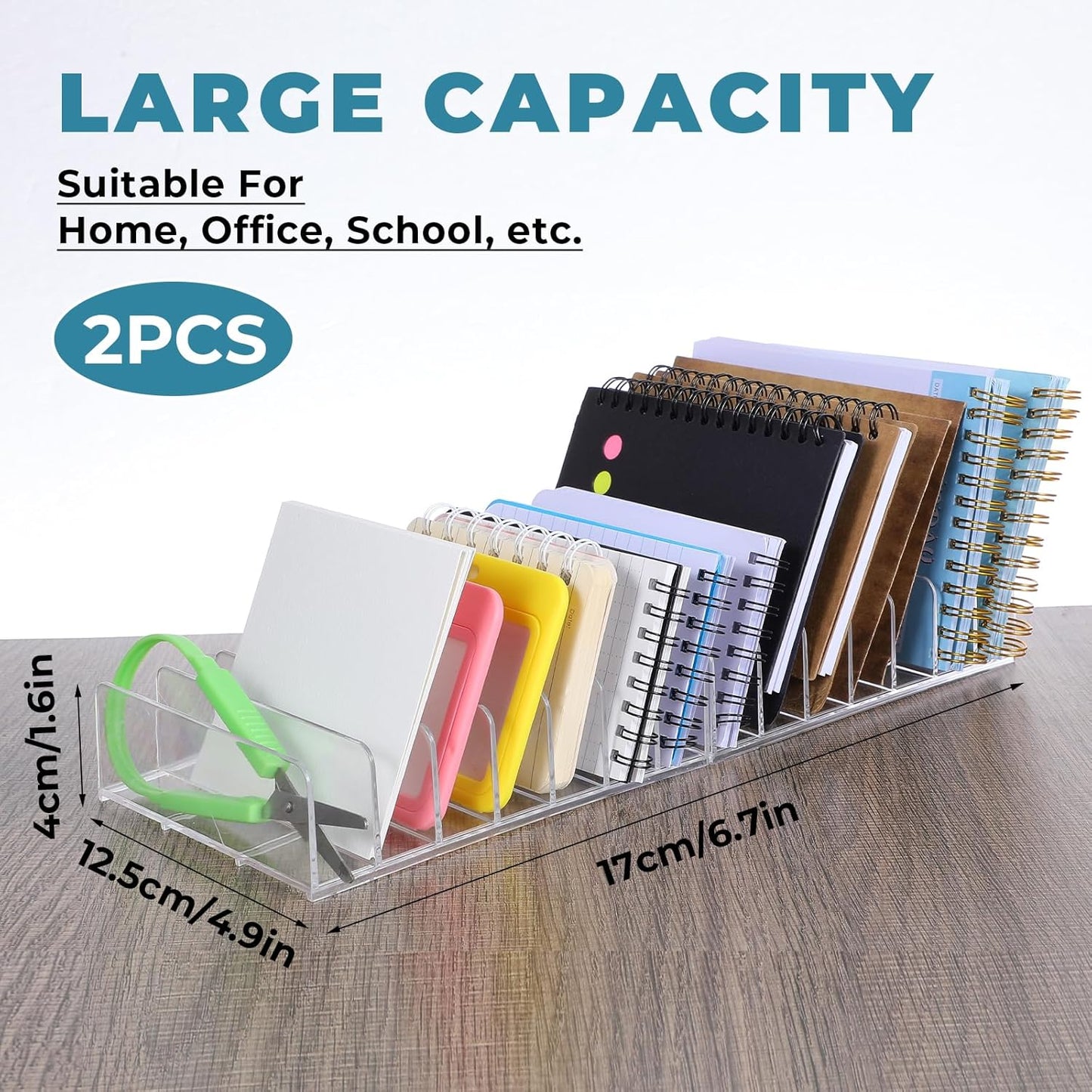 2 Pcs Acrylic Mail Holders, Desktop Organizer Sorters with 7 Compartments, Clear Letter Organizer for Office, Home, School