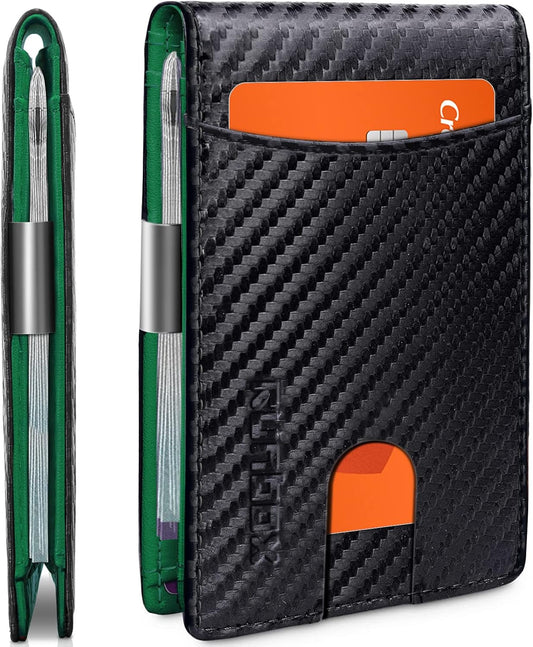 RUNBOX Money Clip Slim Wallets for Men RFID Blocking 11 Card Holder Minimalist Small Leather Bifold Men's Front Pocket Wallet Gift Box