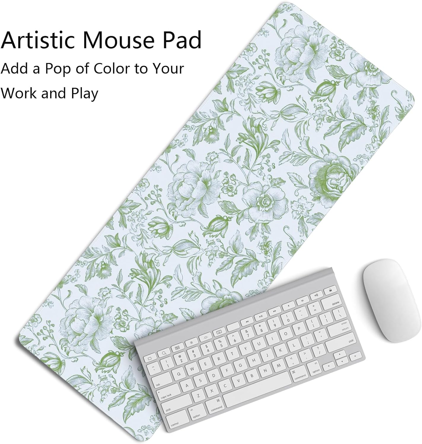 Sage Green Chinoiserie Mouse Pad,Sage Green Floral Desk Mat,XL Large Greens Floral Preppy Trendy Mouse Pad,Girly Gaming Mousepad,Girly Laptop Desk Mat for Dorm Home Office,31.5x11.8 Inch