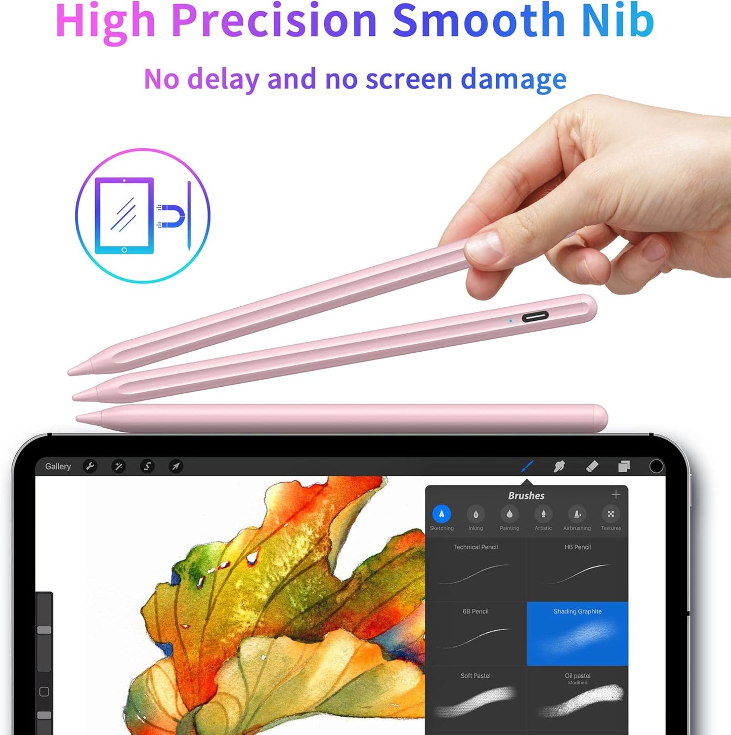 DRYMOKINI Stylus Pen, Active Stylus Pen Touch Screens Compatible for Android and iOS Tablet/Phones, Rechargeable Universal Stylus Pencil Compatible for A-pple/i-Pad/Phone Tablet, Pink