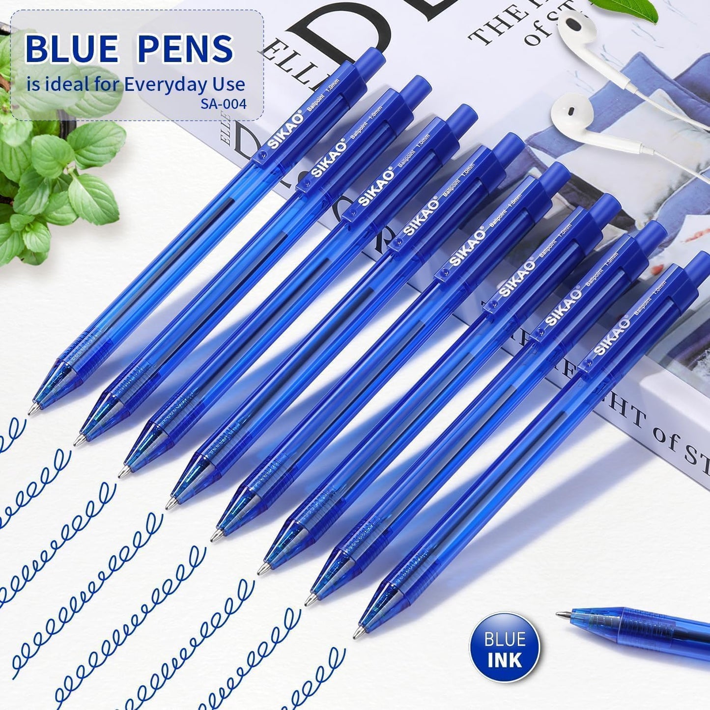 Blue Pens | 60 Pack Retractable Ballpoint Pens Multipack | Blue Ink Medium Point 1.0mm | Smooth Writing Ball Point Pens | School Office Supplies, Box of Pens Bulk (Blue Ink)