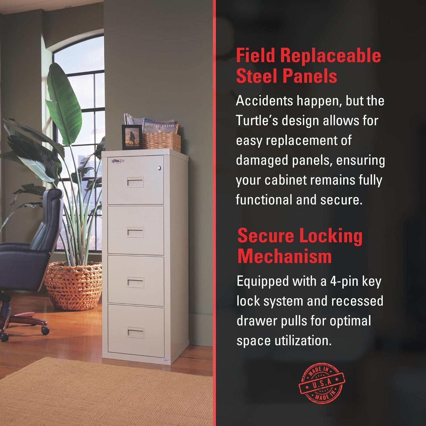 FireKing Turtle Vertical 2 Drawer Legal and Letter Fire Safe File Cabinet with Key Lock, 1 Hour Fire Rated, UL Rated & Water Resistant Home Safe, Filing Cabinet, Made in The USA, Parchment