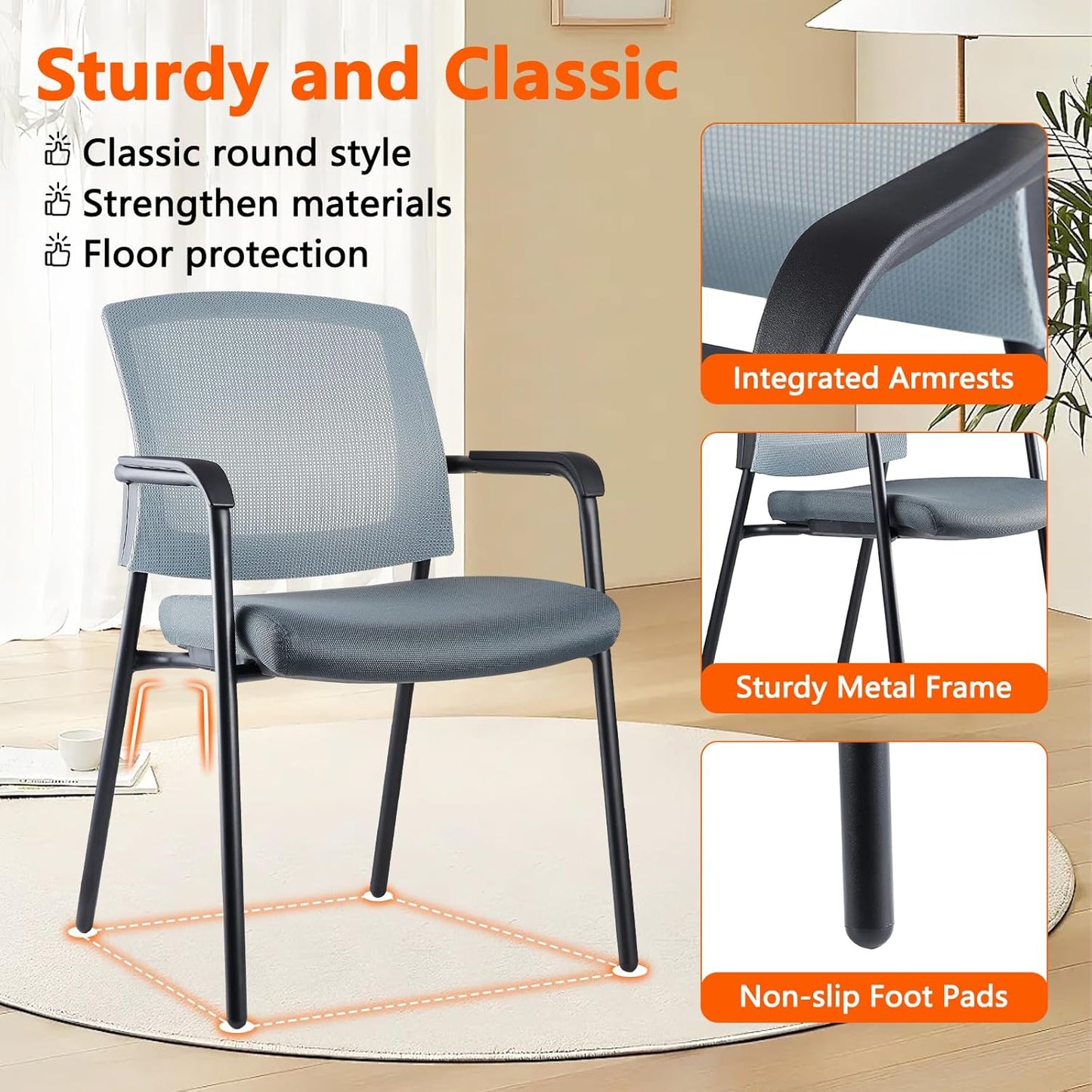 CLATINA Office Reception Guest Chair Mesh Back Stacking with Ergonomic Lumbar Support and Thickened Seat Cushion for Waiting Conference Room Gray 2 Pack