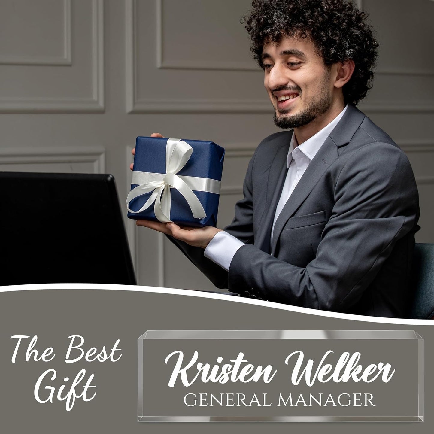 Personalized Name Plate for Desk - Custom Engraved Name Plates for Man - Boss Day Gifts for Boss - Acrylic Office Decor Appreciation Gifts for Teacher Nurse Coworker Social Worker (Transparent - 1)