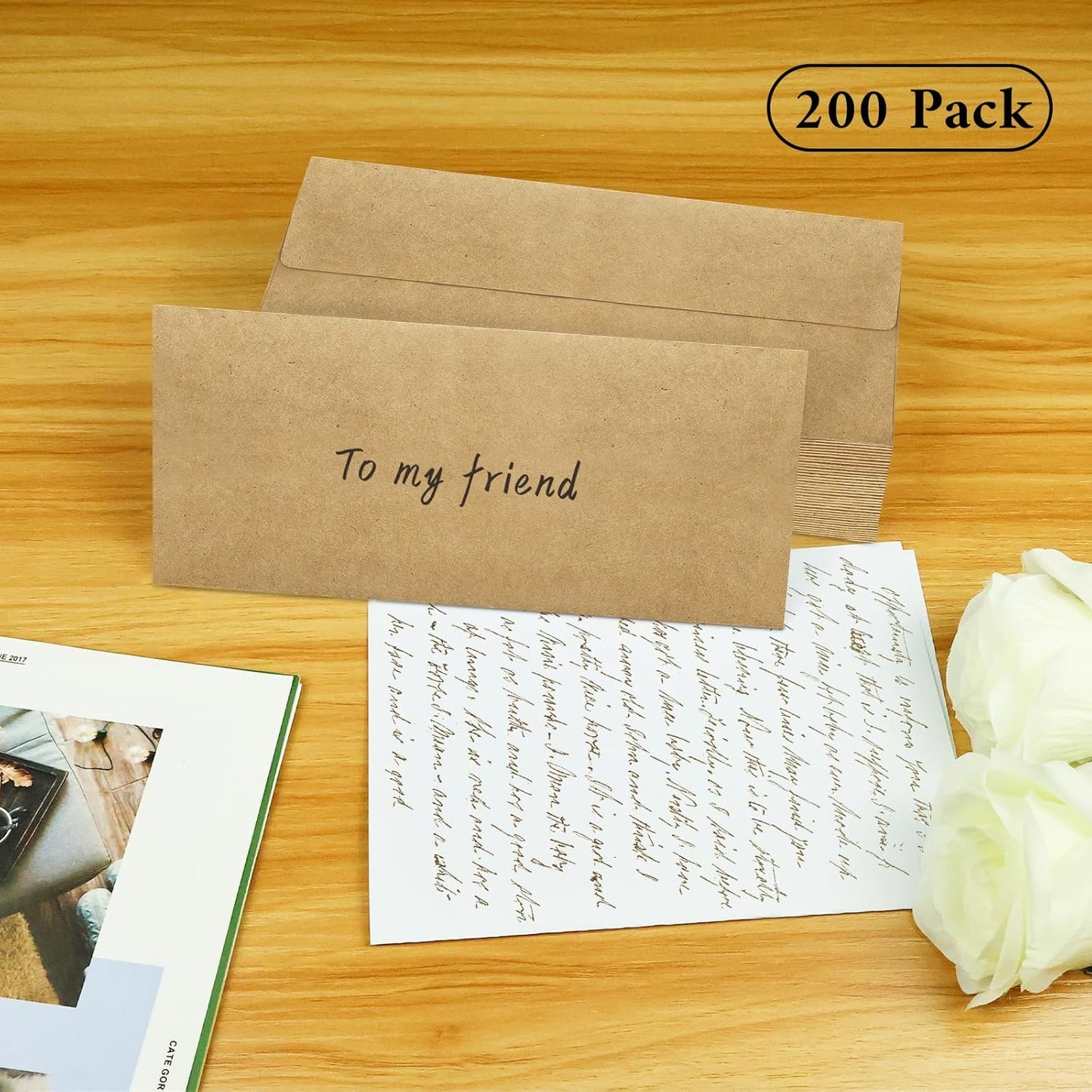 200 Pack #10 Business Envelopes, Brown Kraft Standard Envelopes Self Seal, Letter Size Mailing Envelopes for Checks Letters Invoices Christmas Birthday Graduation Wedding, 4 1/8 x 9 1/2 Inch