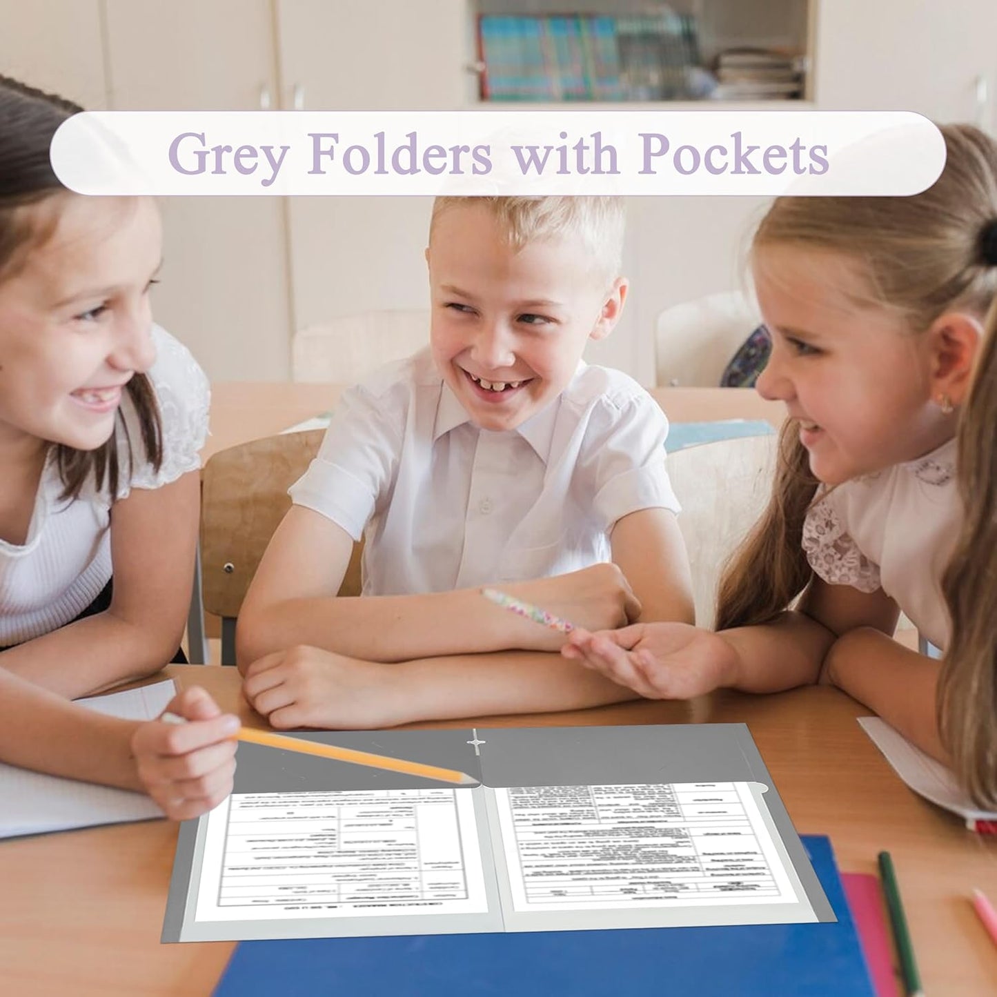 Zzrywuty File Folders with Pockets Letter Size, 25-Pack Paper Folders with Card Slot, Two Pocket Folders for School Students, Businessmen, Home and Office Workers (Grey)