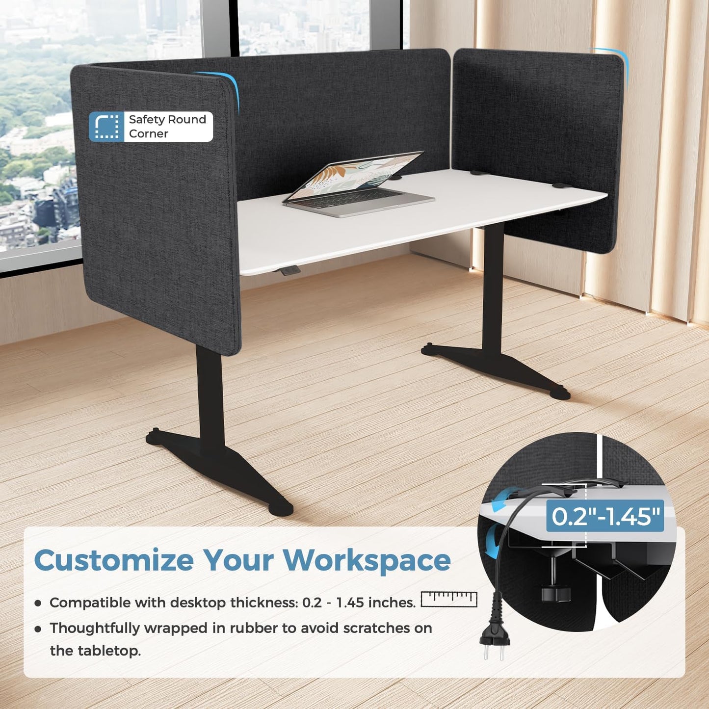 47.2 Inch Desk Divider Panels Set, Acoustic Divider Panel for Privacy, Fabric Wrapped Room Dividers for Office, Easy Assemble, Dark Grey