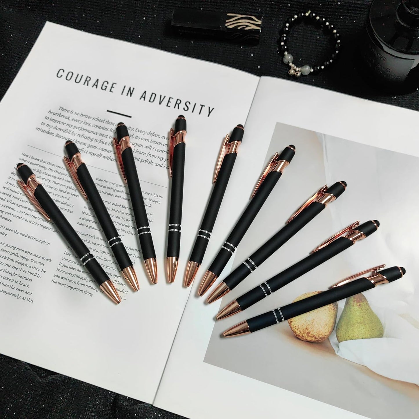 Aozora 9 Pack Ballpoint Pens Smooth Writing 2-in-1 Stylus Retractable Ballpoint Pen with Stylus tip, Office Decor Metal Stylu Pen for Touch Screens, 1.0 mm Black Ink (Black)