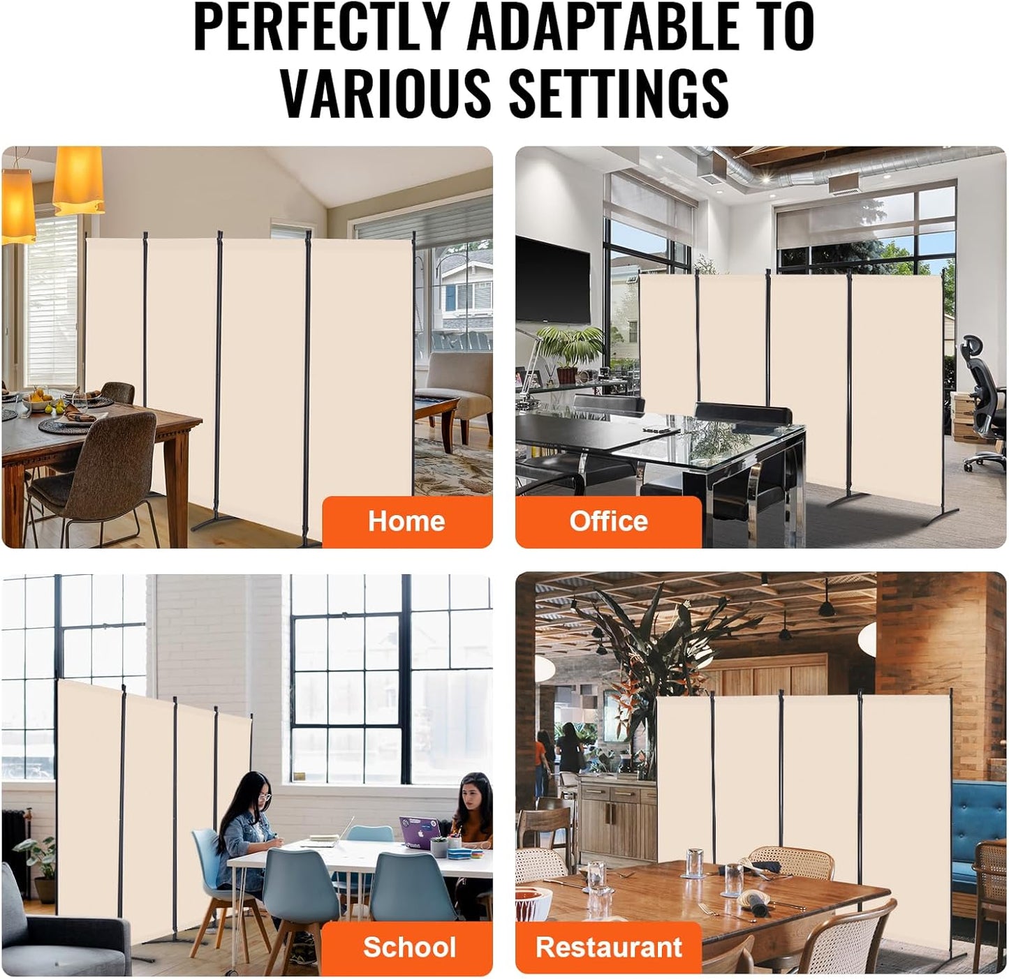 VEVOR Room Divider, 4 Panel Room Divider, Folding Privacy Screen and Portable Partition Divider for Room Separation, Freestanding Room Partitions for Office, Bedroom, Study, Beige