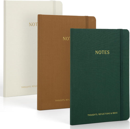 ZICOTO Aesthetic Journal Set Of 3 - Premium Linen Cover, College Ruled 8x5.7 Notebooks With Large Pockets - Ideal For Staying Organized At Work Or School