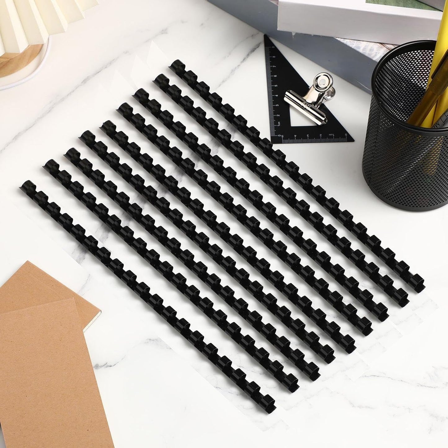 Yunsailing 150 Pack Plastic Binding Combs Plastic Binder Comb Ring 19 Ring Binding Spines Letter Size Spiral coils for Notebook Calendar(3/8 in,Black)