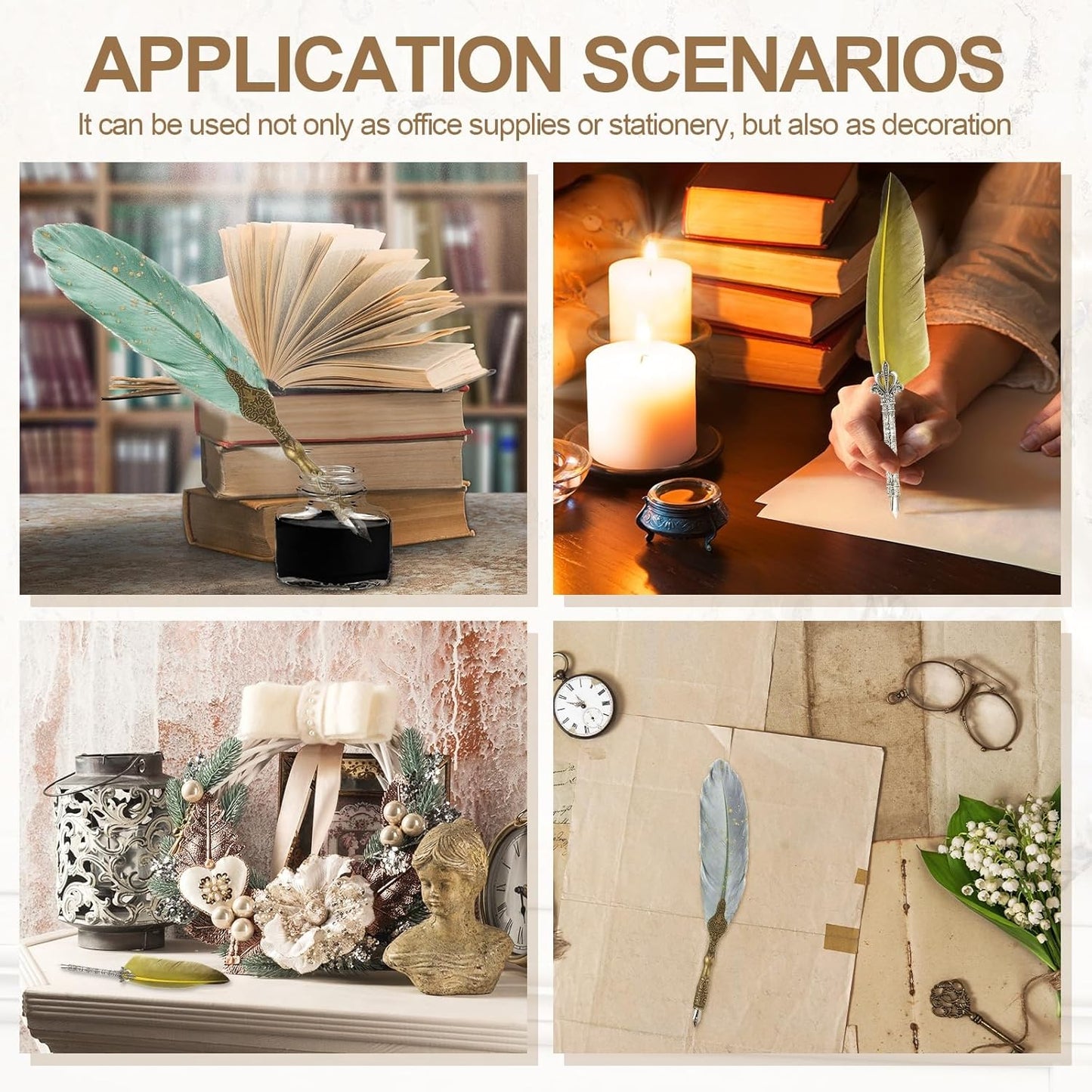 PATIKIL 26.5cm/10.4" Calligraphy Feather Quill Pen, Vintage Feather Dip Pen with 5 Replacement Nibs for Calligraphy Writing Wedding Office Gifts, Yellow