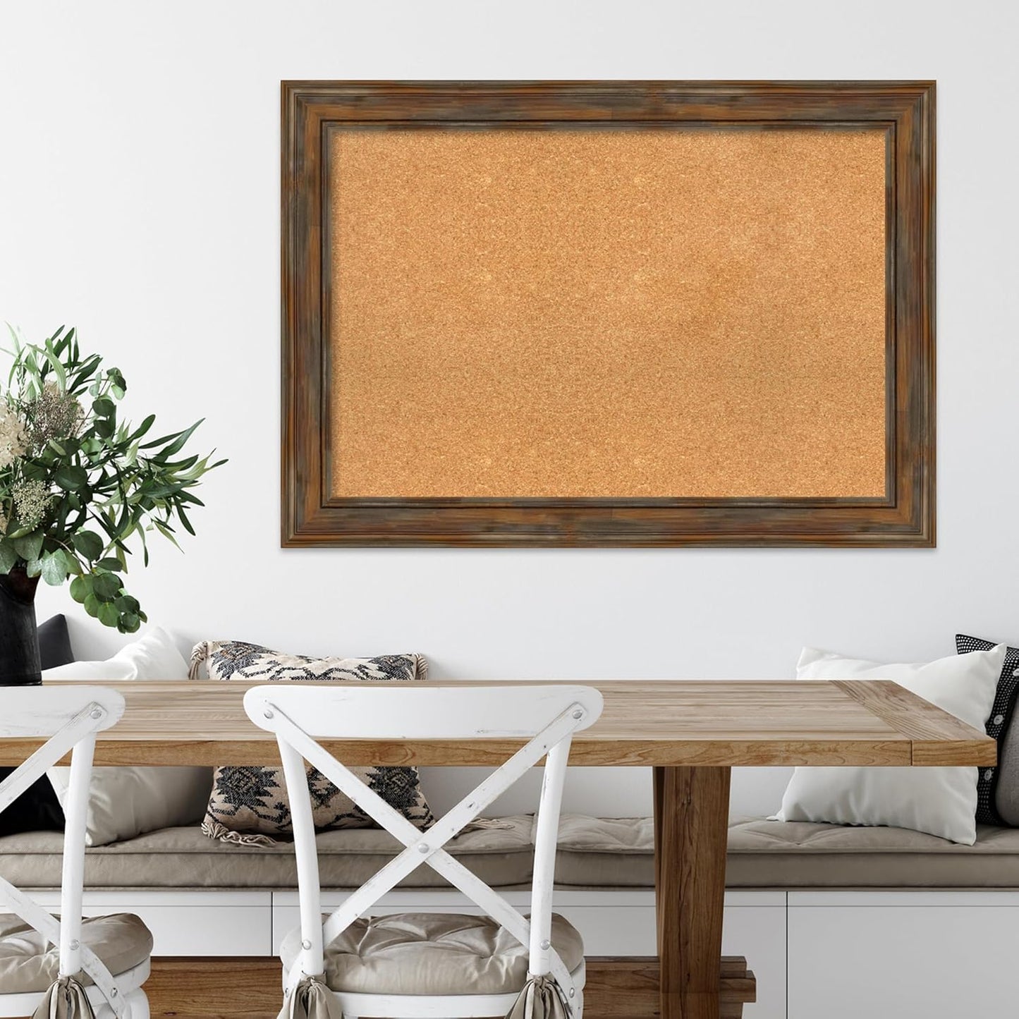 Amanti Art Natural Cork Board for Wall, 30x42 Vision Board with Brown Wood Frame, Large Corkboard Office Decor for Home Organization, Rustic Farmhouse Corkboard Pinboard to display items for home