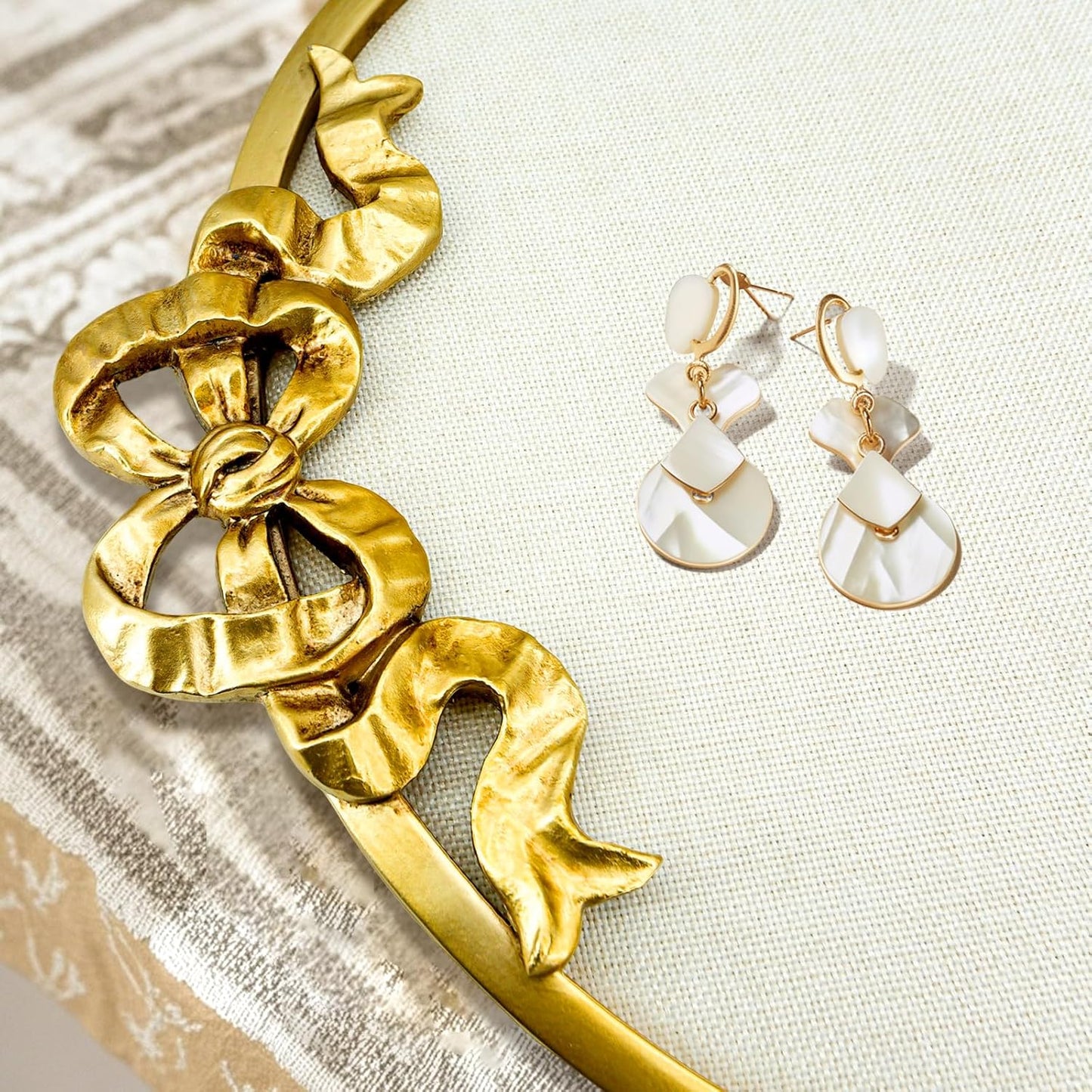 Vintage Arched Linen Cork Board with Gold Bowknot – Decorative Bulletin Board for Walls, Iron Frame Pin Board for Notes, Photos & Reminders, Elegant Vision Board for Home & Office 16"x21"