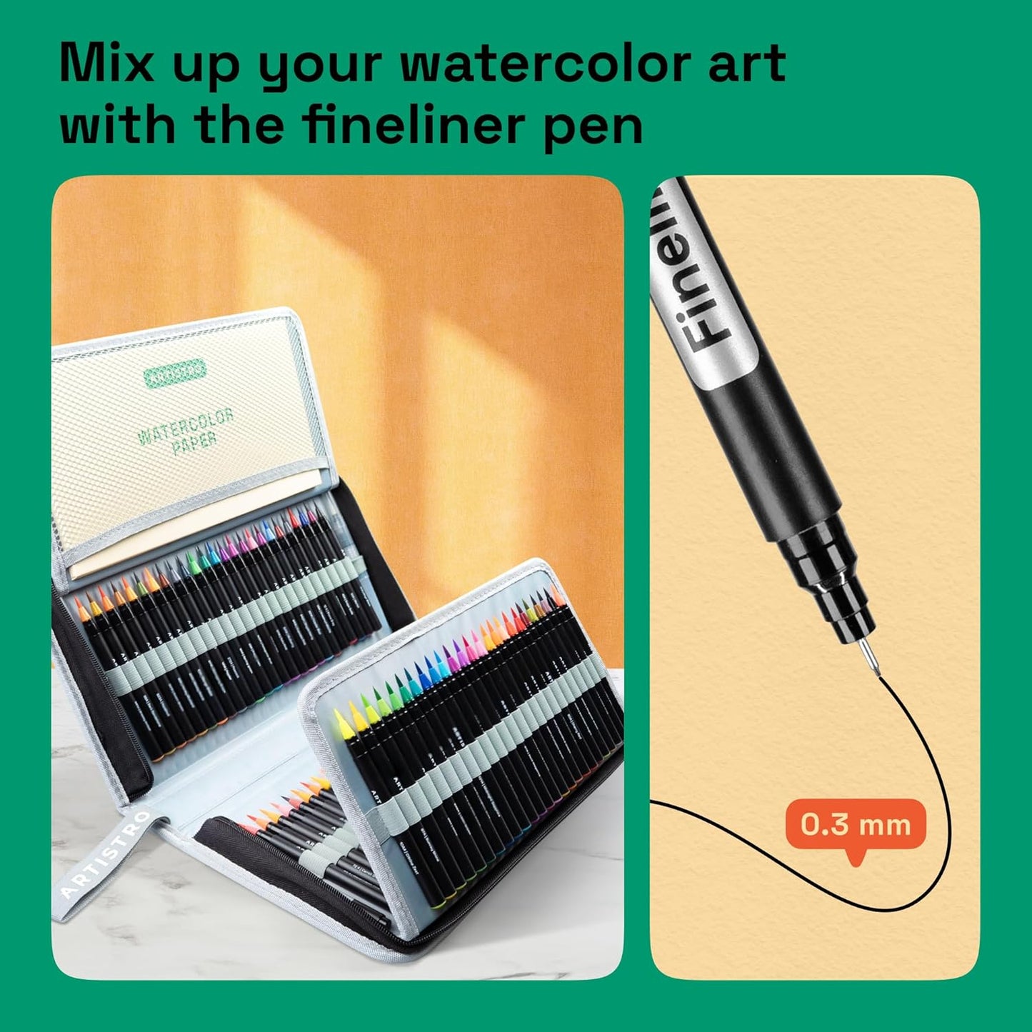 ARTISTRO 100 Watercolor Markers Teacher Appreciation Gifts – Brush Pens, Fineliner, Water Brush, Portable Bag – Vibrant, Washable, Non-Toxic – Ideal Gift for Women for Coloring, Calligraphy & Art